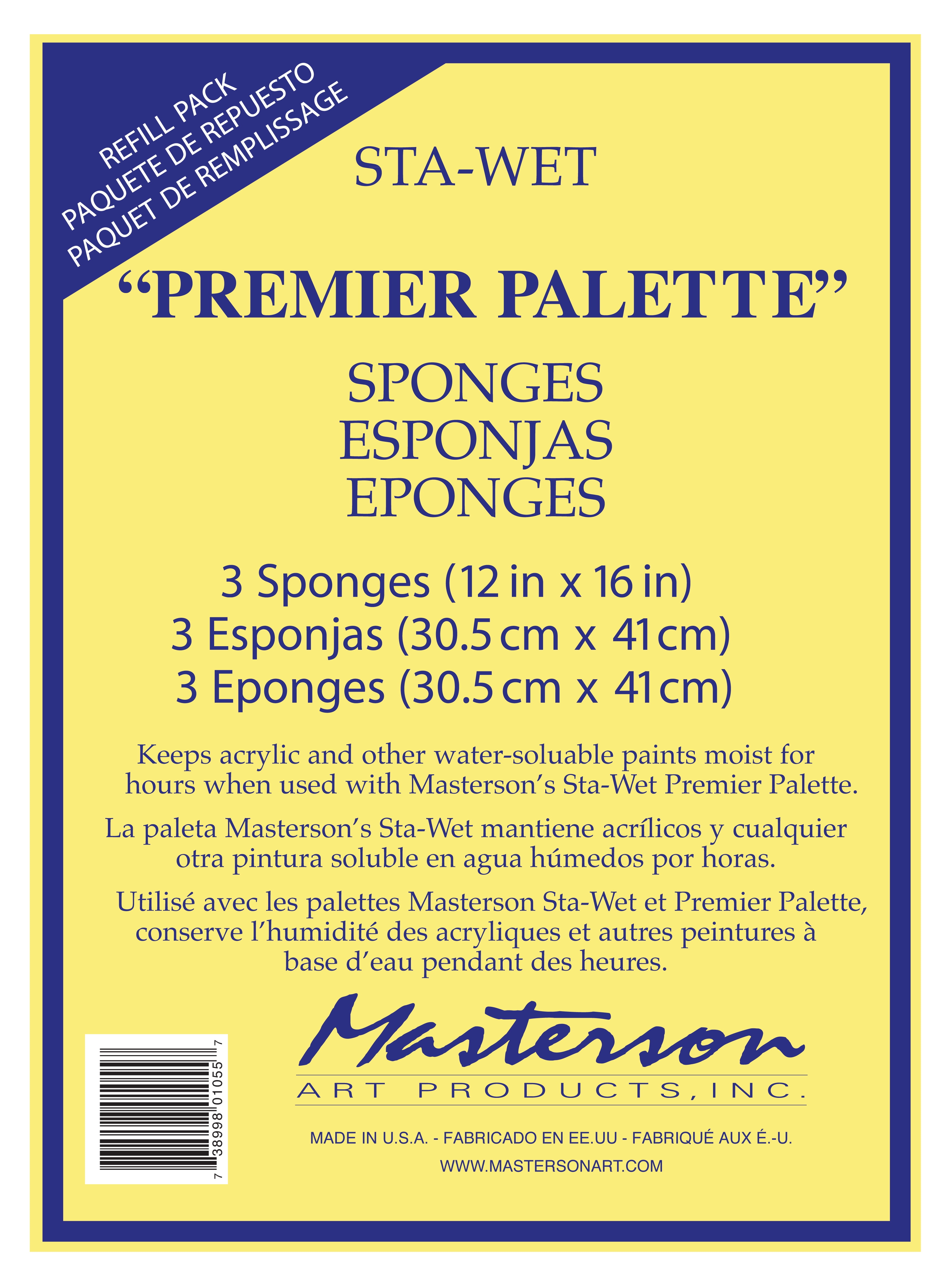 MASTERSON ART Masterson Sta-Wet Premier Palette Sponge Refill, 3 Pack