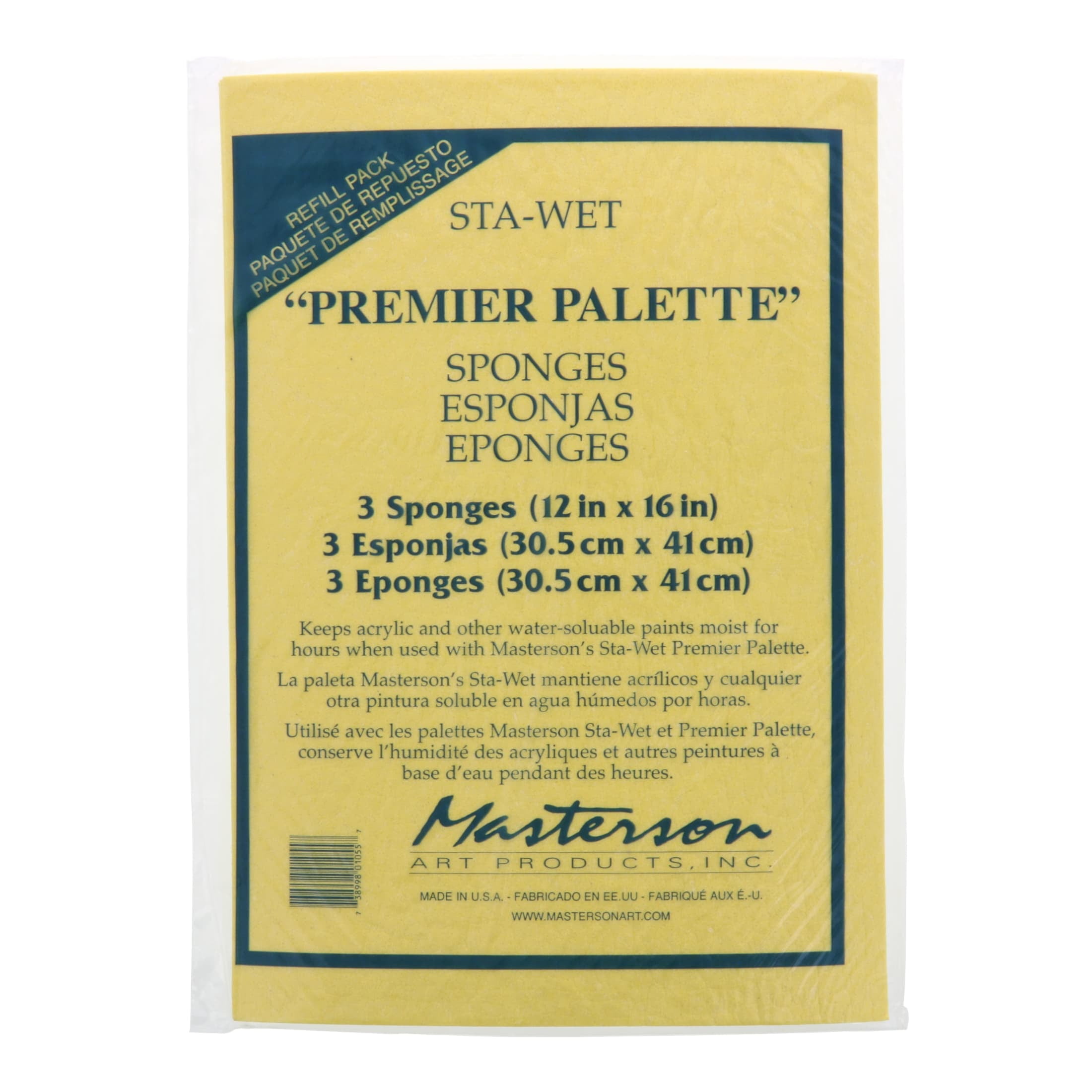 MASTERSON ART Masterson Sta-Wet Premier Pallete Sponge Refill, 3/Pkg.