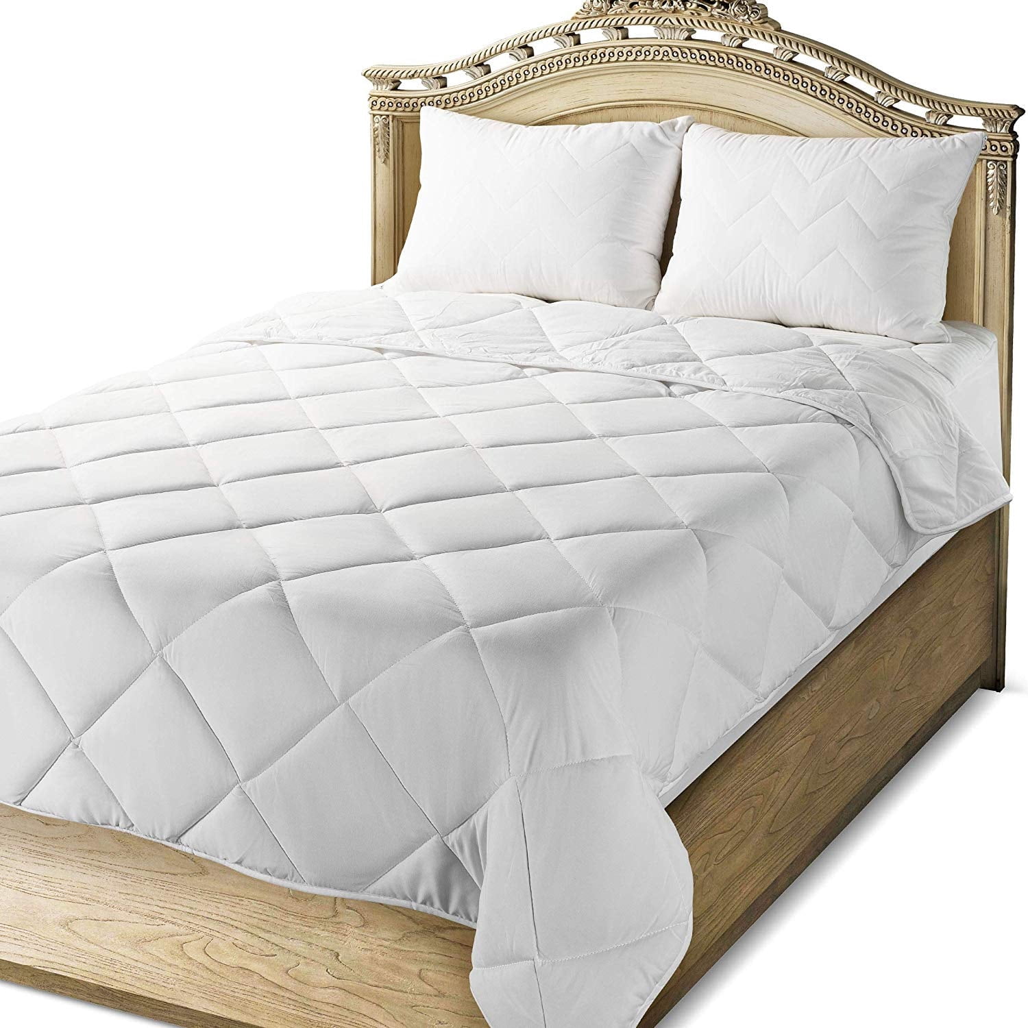 Mastertex COMINHKR092077 Down Alternative Quilted Comforter Super Soft & Lightweight - Machine Washable - All Season Comforter Queen Size – White
