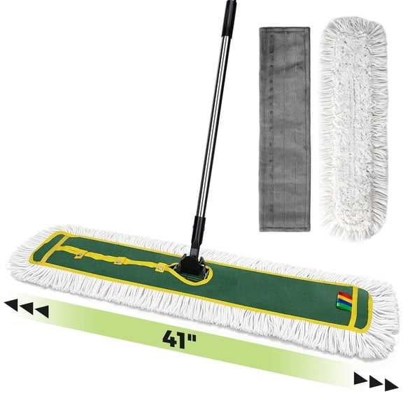 Mastertop 41 in Commercial Industrial Dust Mop with 51 in Telescopic Handle, 2 Mop Pads for Hardwood Floors,Green