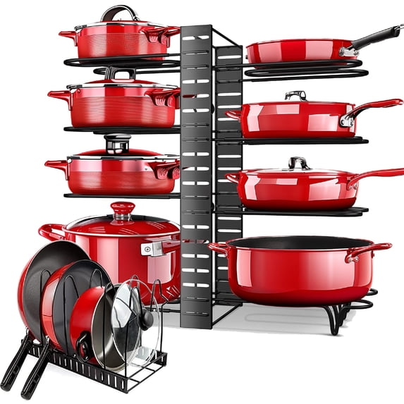 Mastertop Adjustable Pot Rack Organizer for Cabinet,8 Tiers Pots and Pans Organizer for Kitchen Organization & Storage