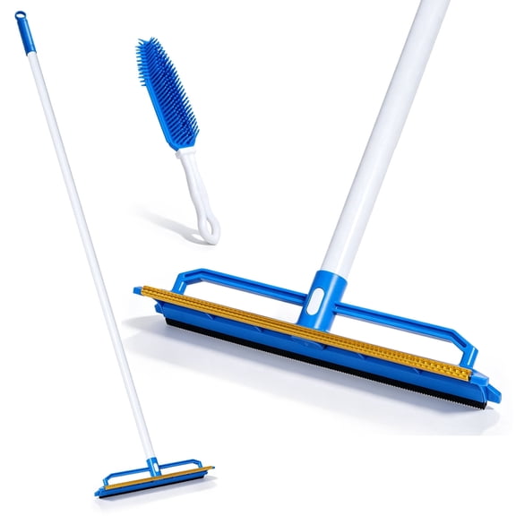 Mastertop Carpet Rake, Carpet Hair Cleaning Tool with Adjustable Long Handle, 2-in-1 Rubber Broom for Fur Rug, Stairs and Mats