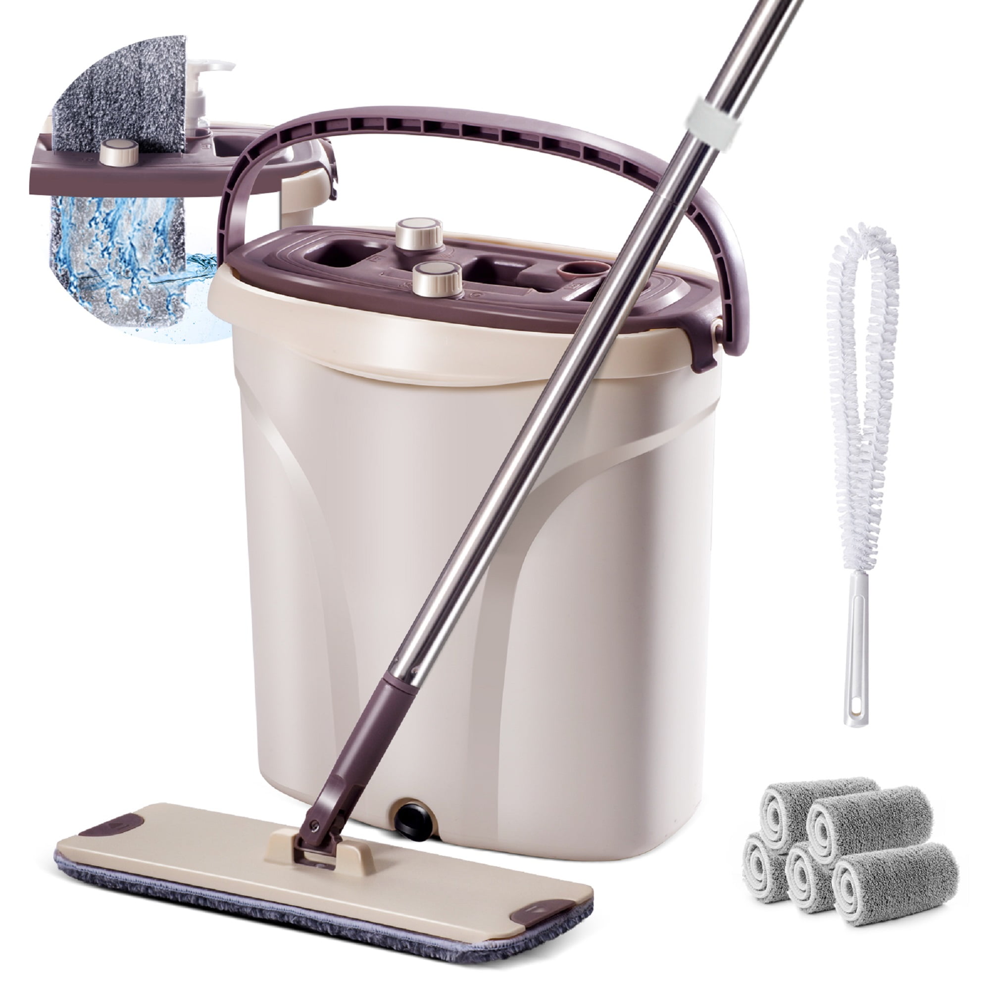 MASTERTOP Flat Floor Mop and Bucket Set – Hands Free Mop Bucket