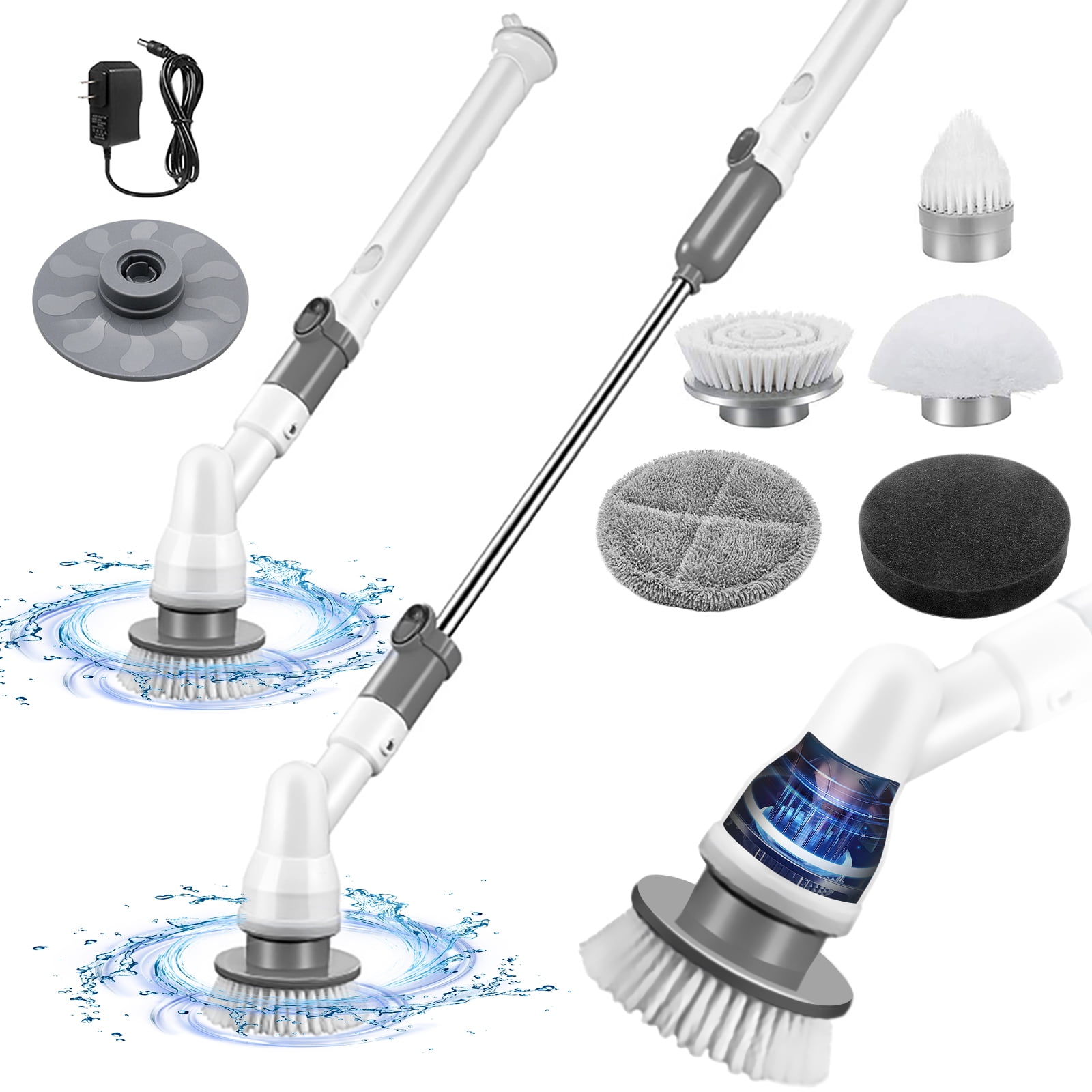 Mastertop Electric Spin Scrubber, 360 Cordless Bathroom Cleaning Brush with  5 Replaceable Heads 