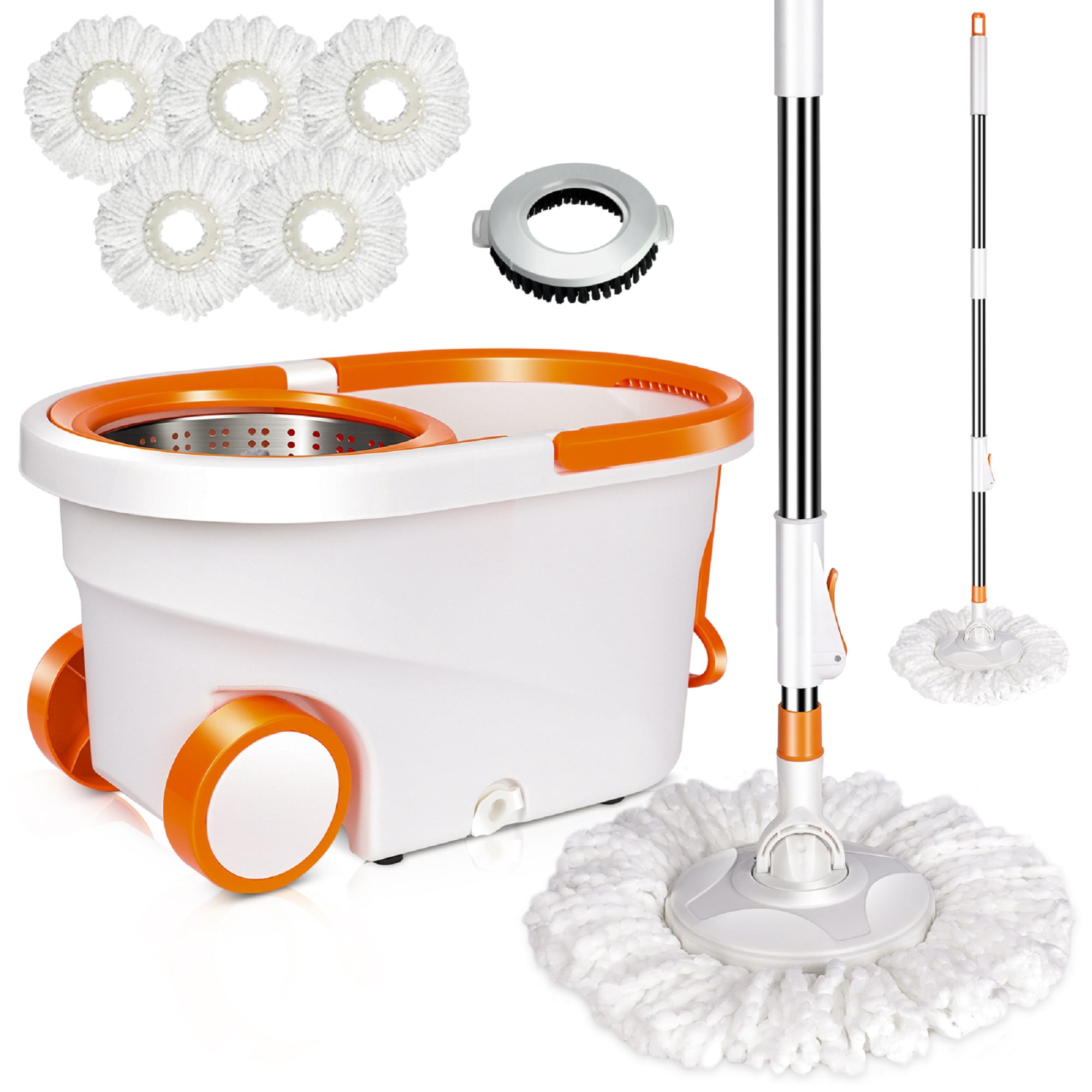 Mastertop Floor Cleaning Spin Mop and Bucket System with Wringer Set, 6