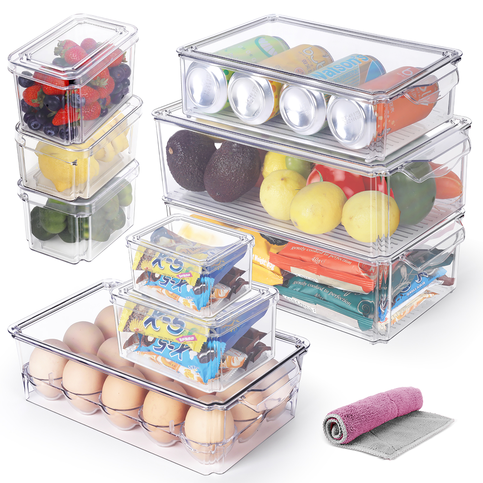 Mastertop Fridge Organizer Refrigerator Bins with Lids, Fridge Storage Clear Containers
