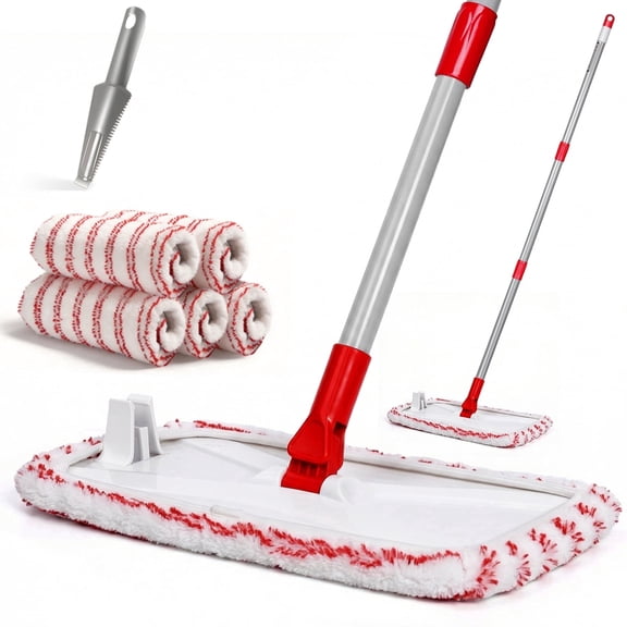 Mastertop Microfiber Wet Flat Mop for Floor Cleaning,Large  Dust Mop with 5 Washable Mop Heads for Hardwood