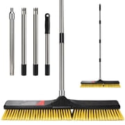 Mastertop Heavy Duty Push Broom, 24 Inch Broom Head with 55 Inch Stainless Steel Handle, Detachable, for Garage Floor & Outdoor Cleaning, Yellow