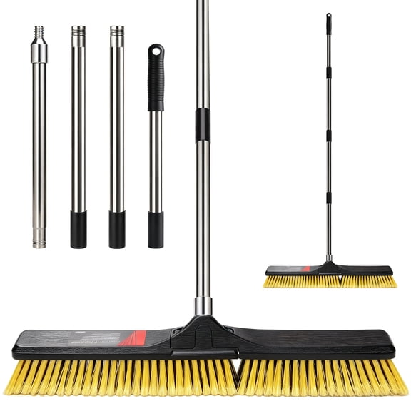 Mastertop 24 inch Heavy Duty Push Broom for Garage Floor & Outdoor Cleaning, Yellow