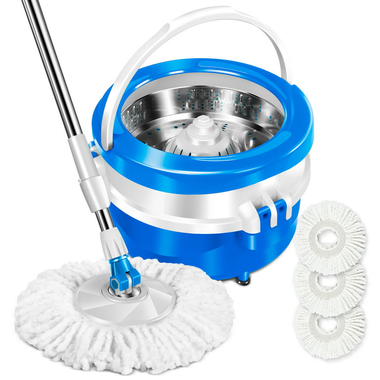 Mastertop Spin Mop and Bucket System with Wringer Set for Floor Cleaning, 4  Microfiber Mop Heads