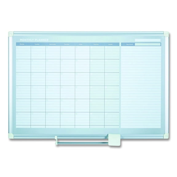 Mastervision 2' Magnetic Gold Monthly Planner - Monthly, Daily, Weekly - 36" X 24" - Wall Mountable - Aluminum - White, Silver (GA0397830)