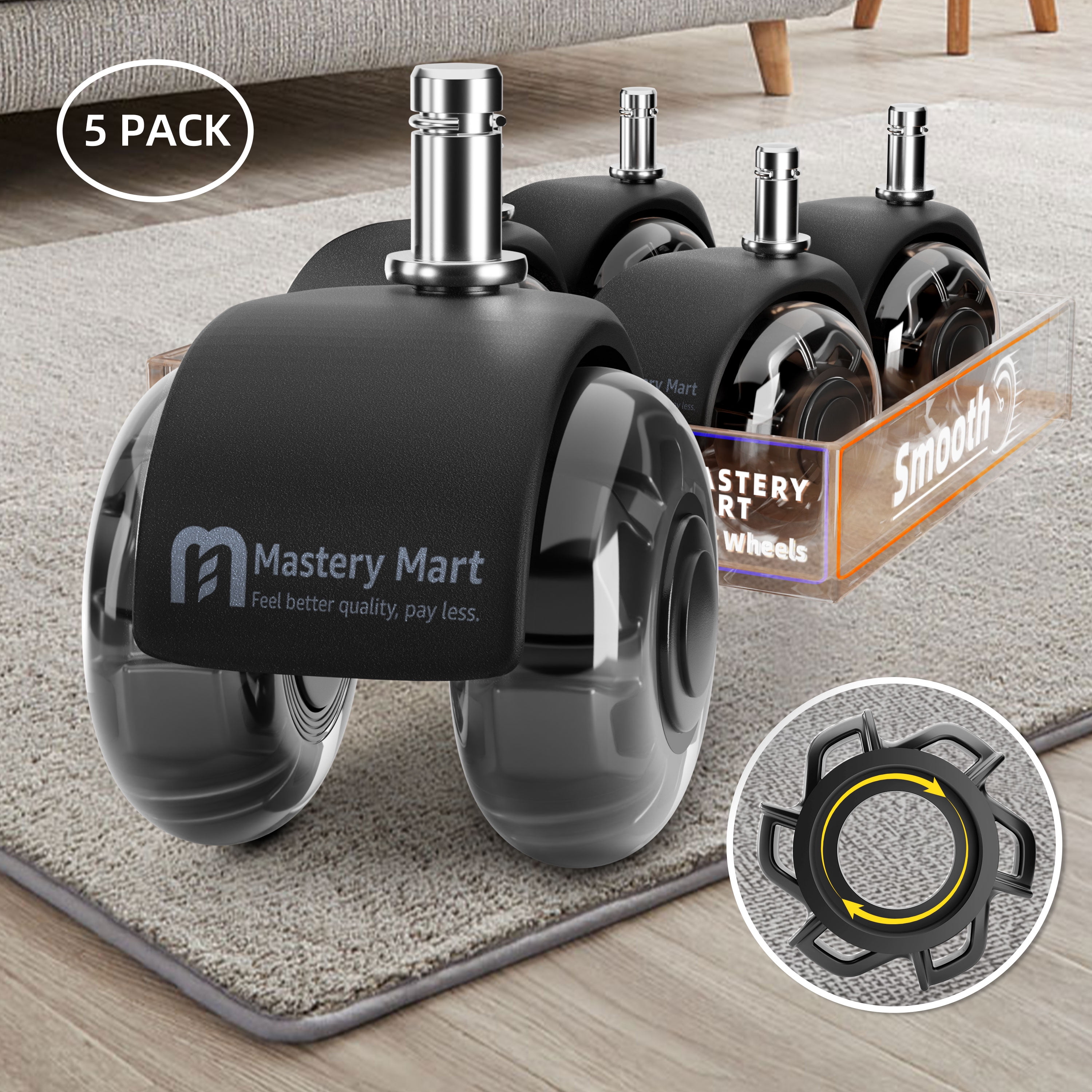 Mastery Mart 2 Inch Office Chair Wheels for Carpet and Hardwood Floors