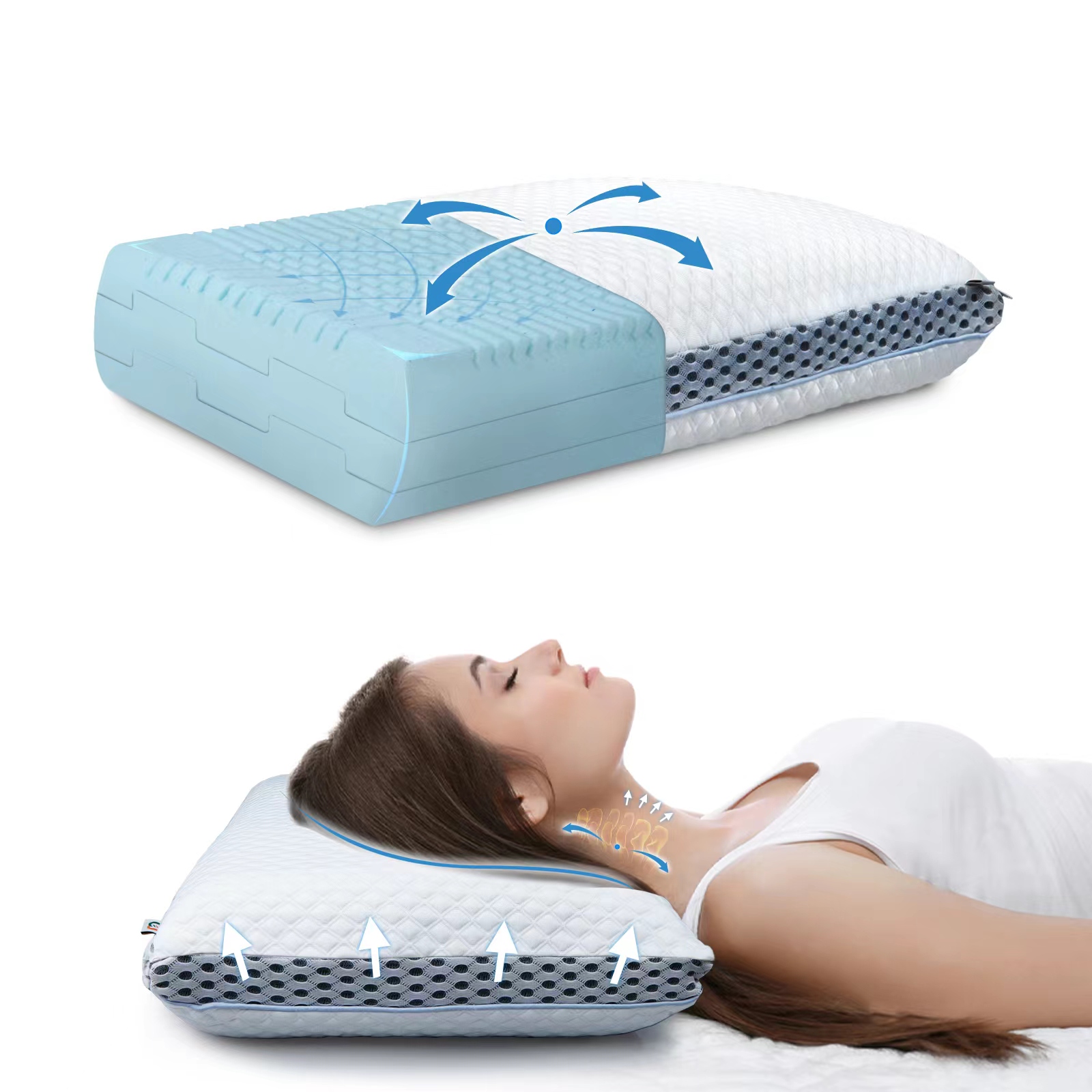 Better Sleep Pillow Gel PolyFiber Pillow Patented ArmTunnel Design