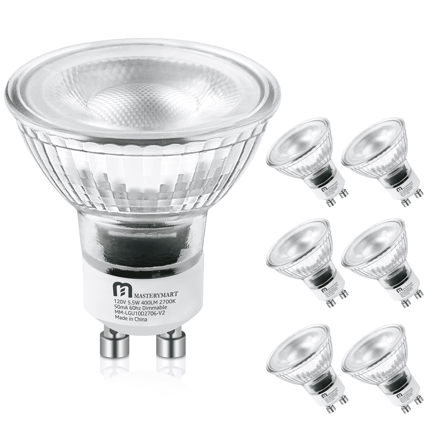 Mastery Mart 2700K White, Bulbs, Soft 400LM, LED Light 25,000hrs, 6-pack Lasts GU10 Equivalent, 50W Dimmable