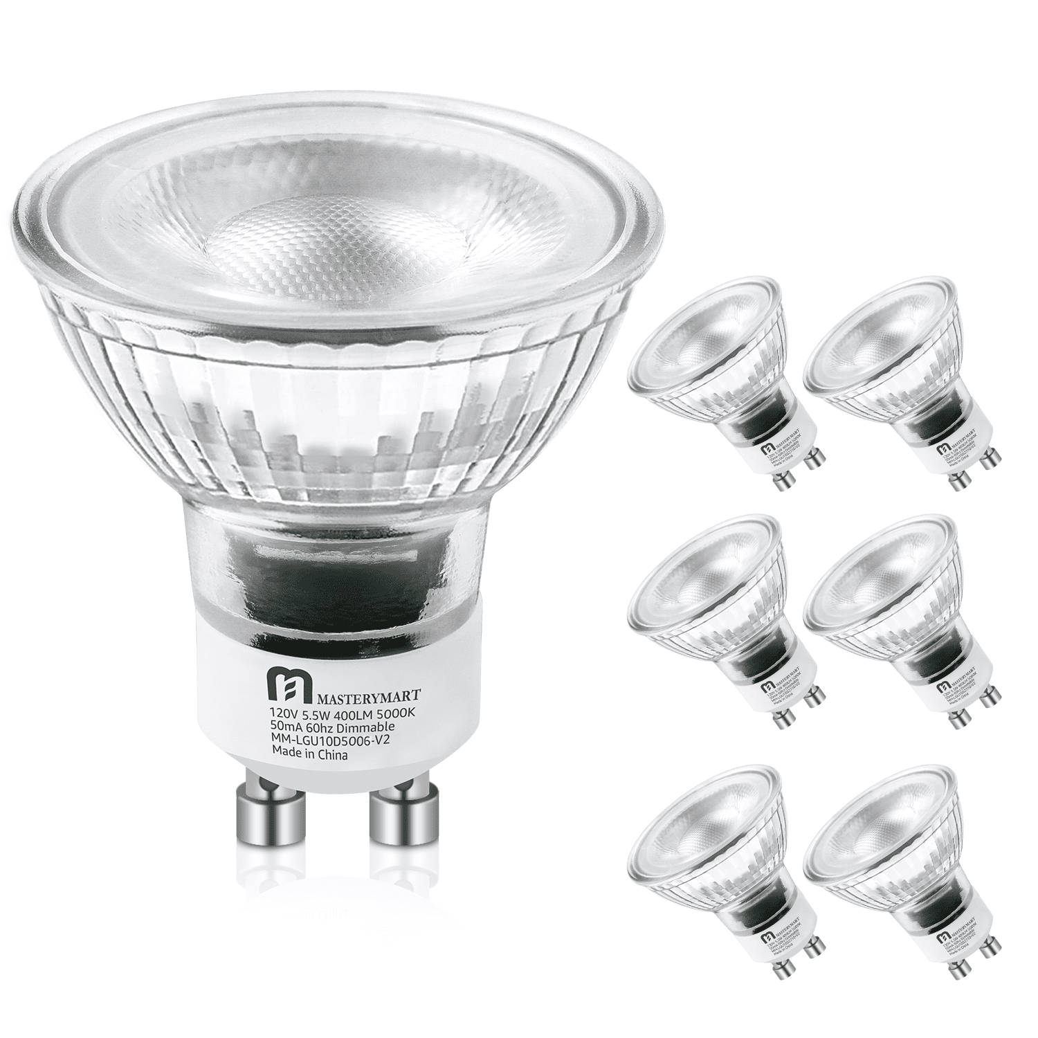 GU10 Bulbs, LED 50W Mart White, Soft Dimmable Equivalent, Lasts Mastery 400LM, 2700K 25,000hrs, 6-pack Light