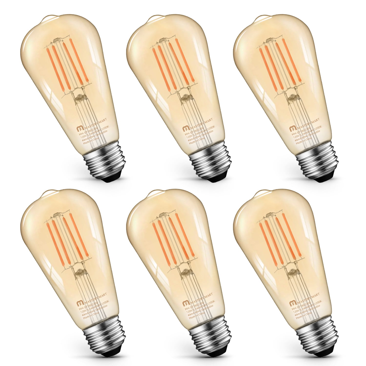 Mastery Mart Dimmable Vintage LED Edison Bulbs ST19, 60W Equivalent, 400 Lumens, Warm White ...