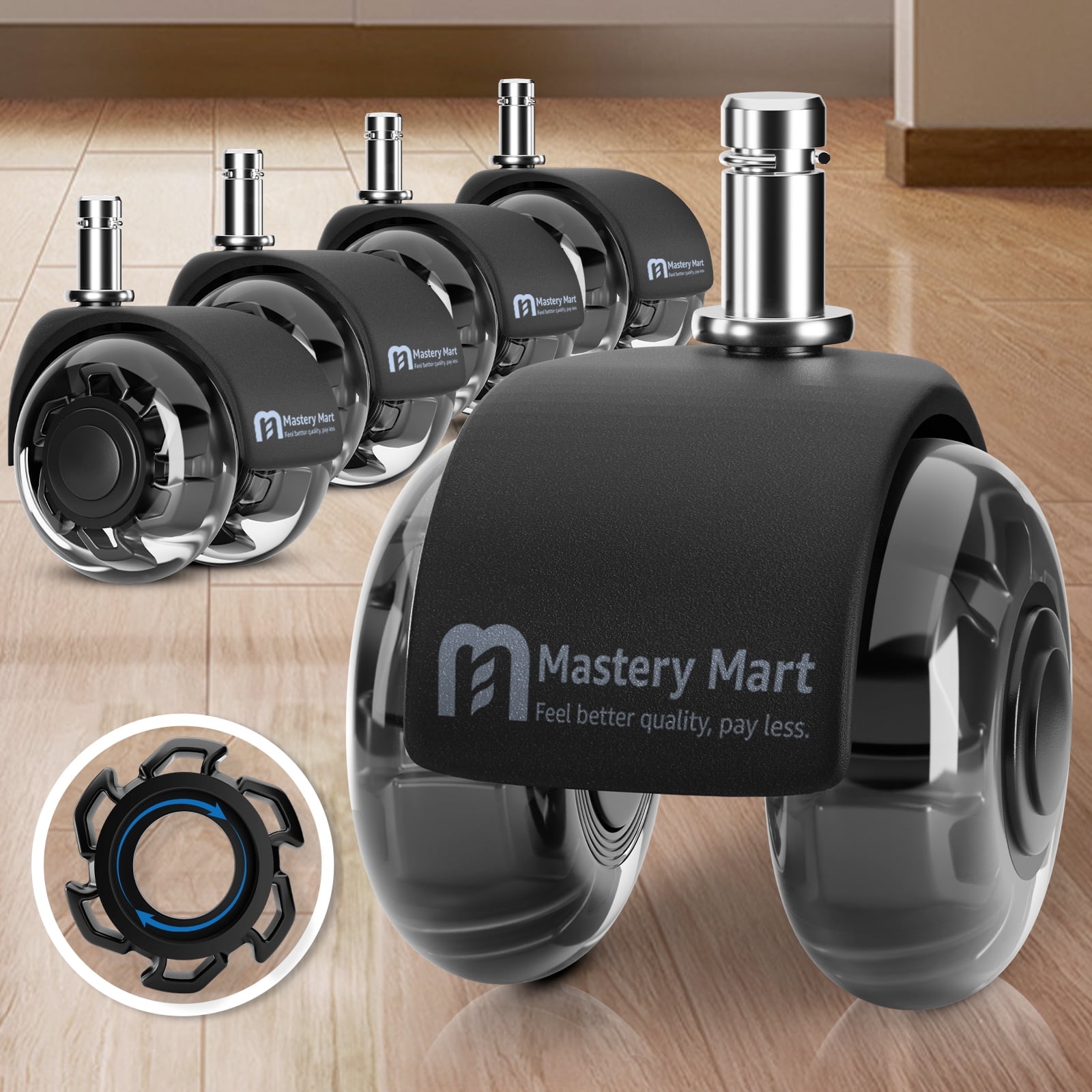 Mastery Mart Office Chair Casters Wheels for Hardwood Floors, Replacement Gaming Chair Wheels