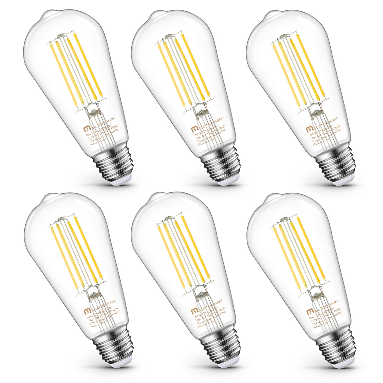 Mastery Mart Vintage Dimmable LED Edison Light Bulbs ST21, 9W (100 Watt