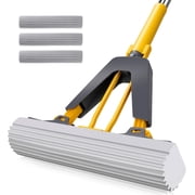 Masthome PVA Sponge Mops for Floor Cleaning with 3 Squeeze Mop Heads | Sectional Stainless Steel Handle, Absorbent Roller Mop for Floors,Tile ,Wood,Wall,Ceiling
