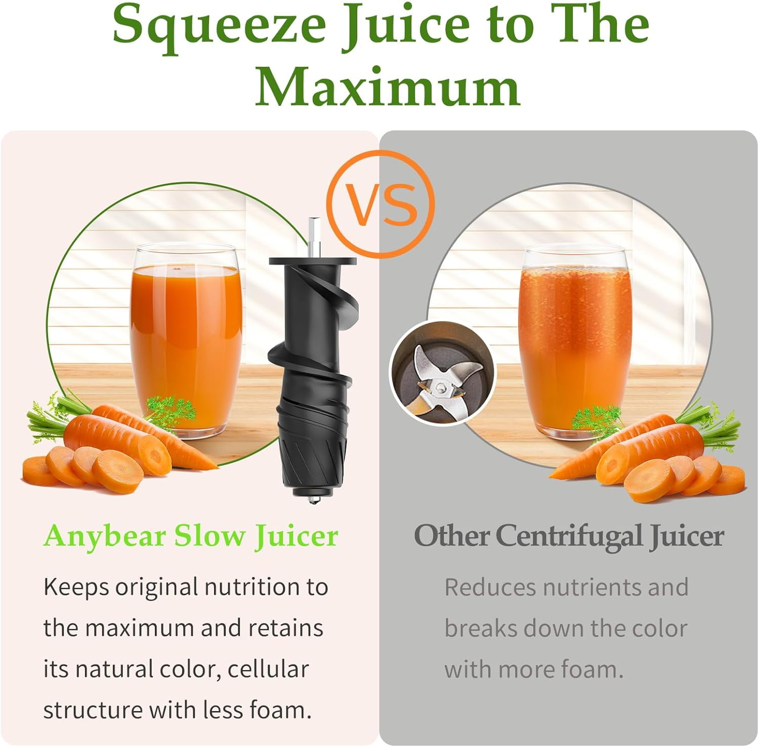 Masticating Juicer Machines, 3.5 Large Feed Chute Cold Press Juicer Fit Whole Fruits Vegetables with Quiet Motor | 5 Speed Modes | Easy to Clean with Brush |  (Silver & Black)