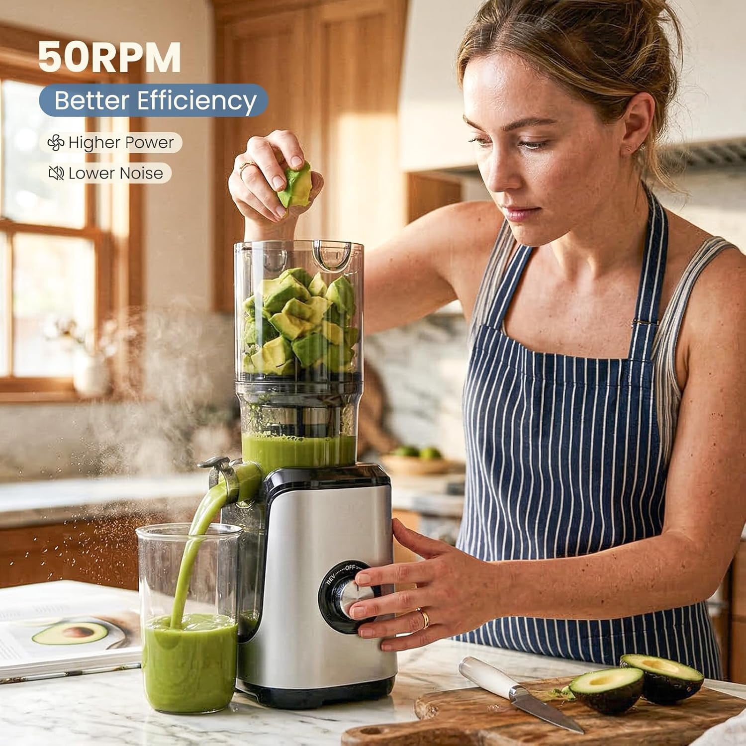 Masticating Juicer Machines, Cold Press Juicer with Wide Feed Chute, High  Yield and Easy to Clean for Whole Vegetables & Fruits, Silver