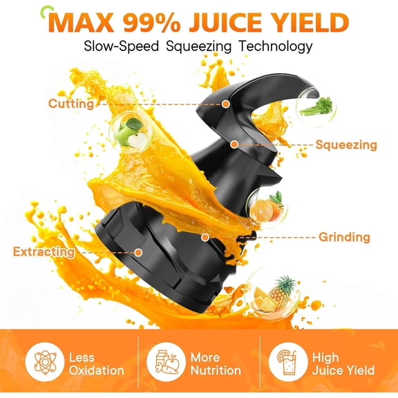 Masticating Juicer with 5.8 Inch Wide Feed Chute Cold Press Extractor for Whole Fruits Vegetables Easy Clean
