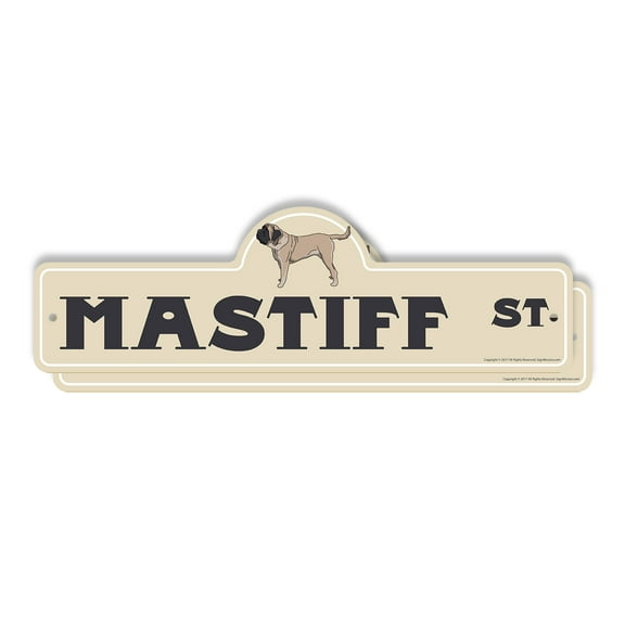 Mastiff (2 Pack) Plastic Street Sign - 7 Inch X 20 Inch Gift Dog Breed Pet Large Loyal Family Guard Animal House Companion Rustic Decor