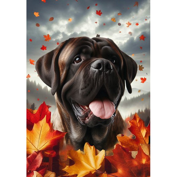 Mastiff Brindle - Best of Breed Fall Leaves Outdoor Garden Flag 12" x 17" Mailbox Flag Dog Flag