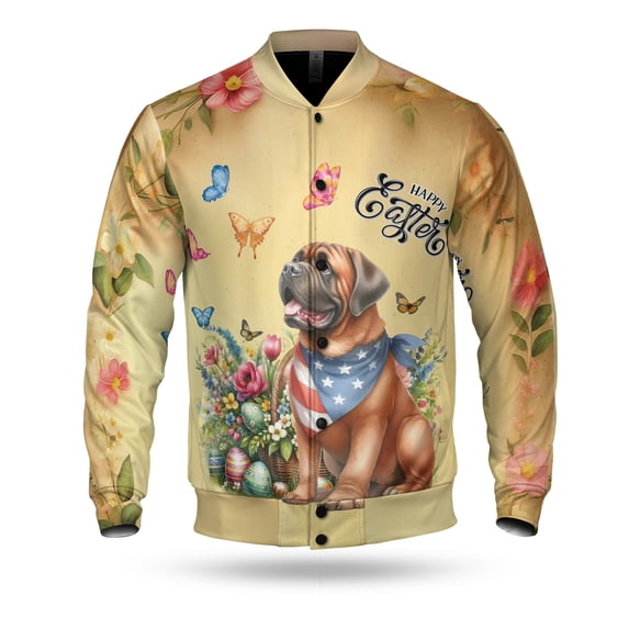 Mastiff Celebrates Spring and Enjoys a Happy Easter All Over Print 3D Baseball Jacket Mastiffs Dog Lover Gifts Idea Bomber Jacket Softball - 02001