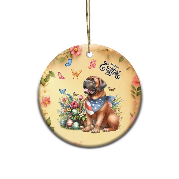 Mastiff Celebrates Spring and Enjoys a Happy Easter Ceramic Round Ornament Mastiffs Dog Lover Gifts Idea Home Tree Decor - 02001