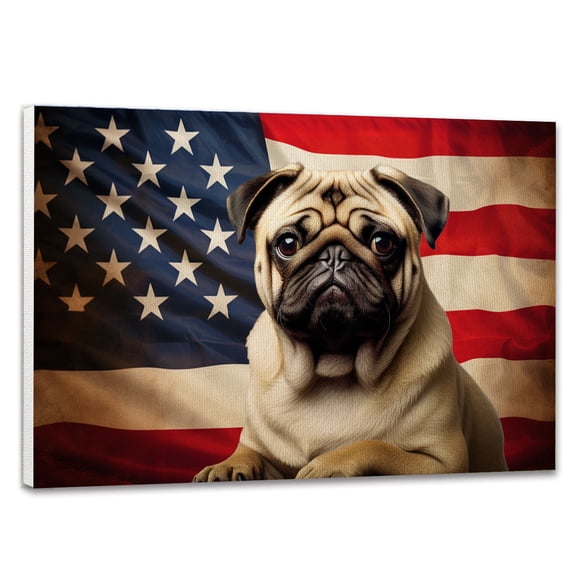 Mastiff Christmas Dog American Flag Canvas Poster Wall Art Dog Pictures for Wall Decor Red White Blue Flag of USA Patriotic Painting Print for Living Room Bedroom Office