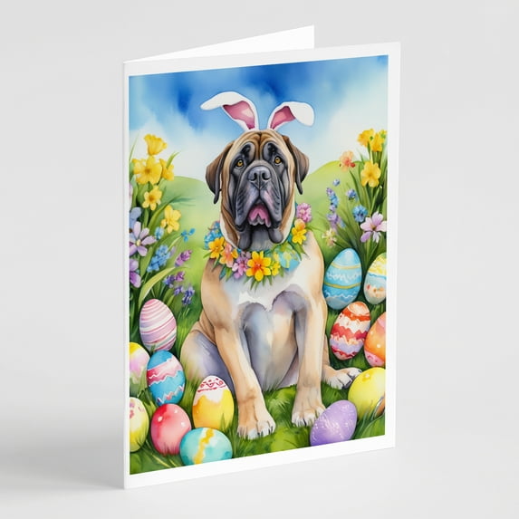 Mastiff Easter Egg Hunt Greeting Cards Pack of 8 7 in x 5 in