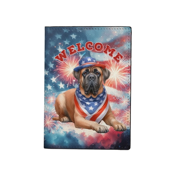 Mastiff Patriotic Welcome for 4Th of July Independence Day Travel Passport Wallet Mastiffs Dog Lover Gifts Idea PU Leather Passport Holder Cover - 00010