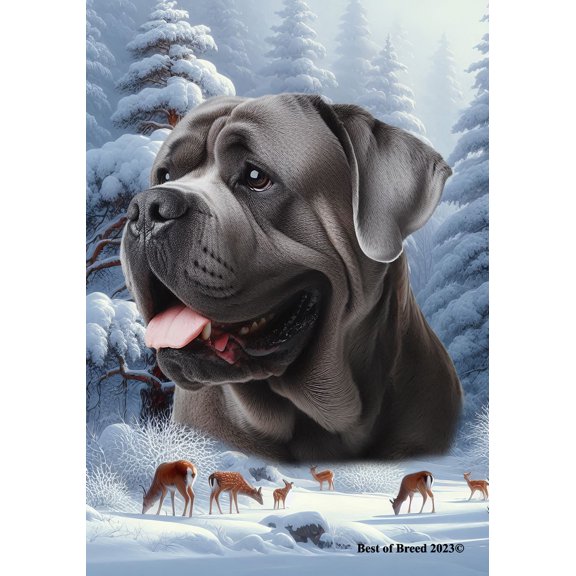 Mastiff Silver - Best of Breed Winter Wonderland Garden Flag 12" x 17"