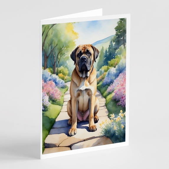 Mastiff Spring Path Greeting Cards Pack of 8 7 in x 5 in