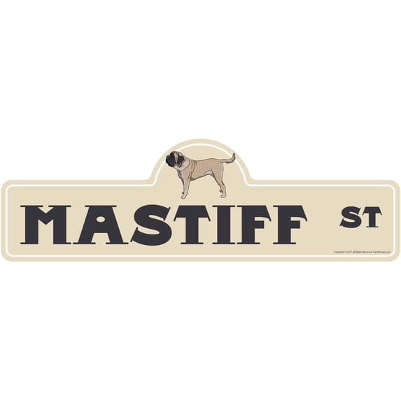 Mastiff Street Sign | Indoor/Outdoor | Dog Lover Funny Home Décor for Garages, Living Rooms, Bedroom, Offices | SignMission personalized gift | 18" Wide