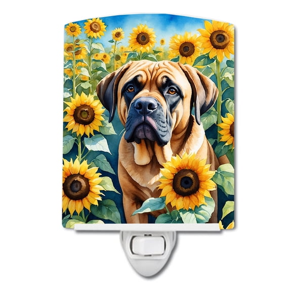 Mastiff in Sunflowers Ceramic Night Light 4 in x 6 in