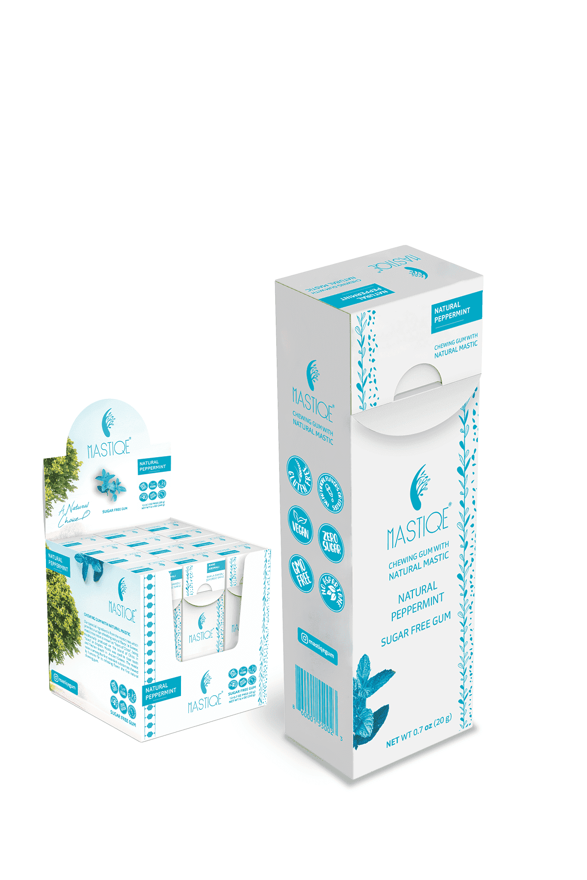 Mastiqe Sugar-Free Gum with Natural Mastic | BHT Free, Aspartame Free, Vegan, Non-GMO, Naturally Sweetened with Xylitol | 12 Pack, Peppermint (12-Pack)
