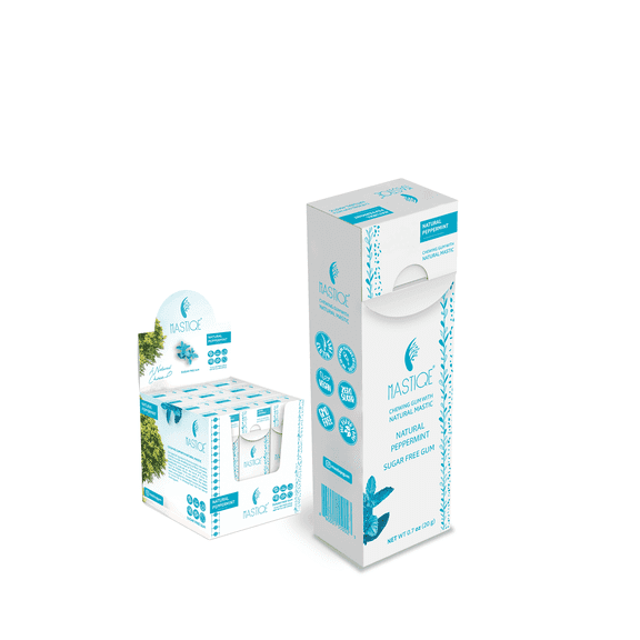 Mastiqe Sugar-Free Gum with Natural Mastic | BHT Free, Aspartame Free, Vegan, Non-GMO, Naturally Sweetened with Xylitol | 12 Pack, Peppermint (12-Pack)