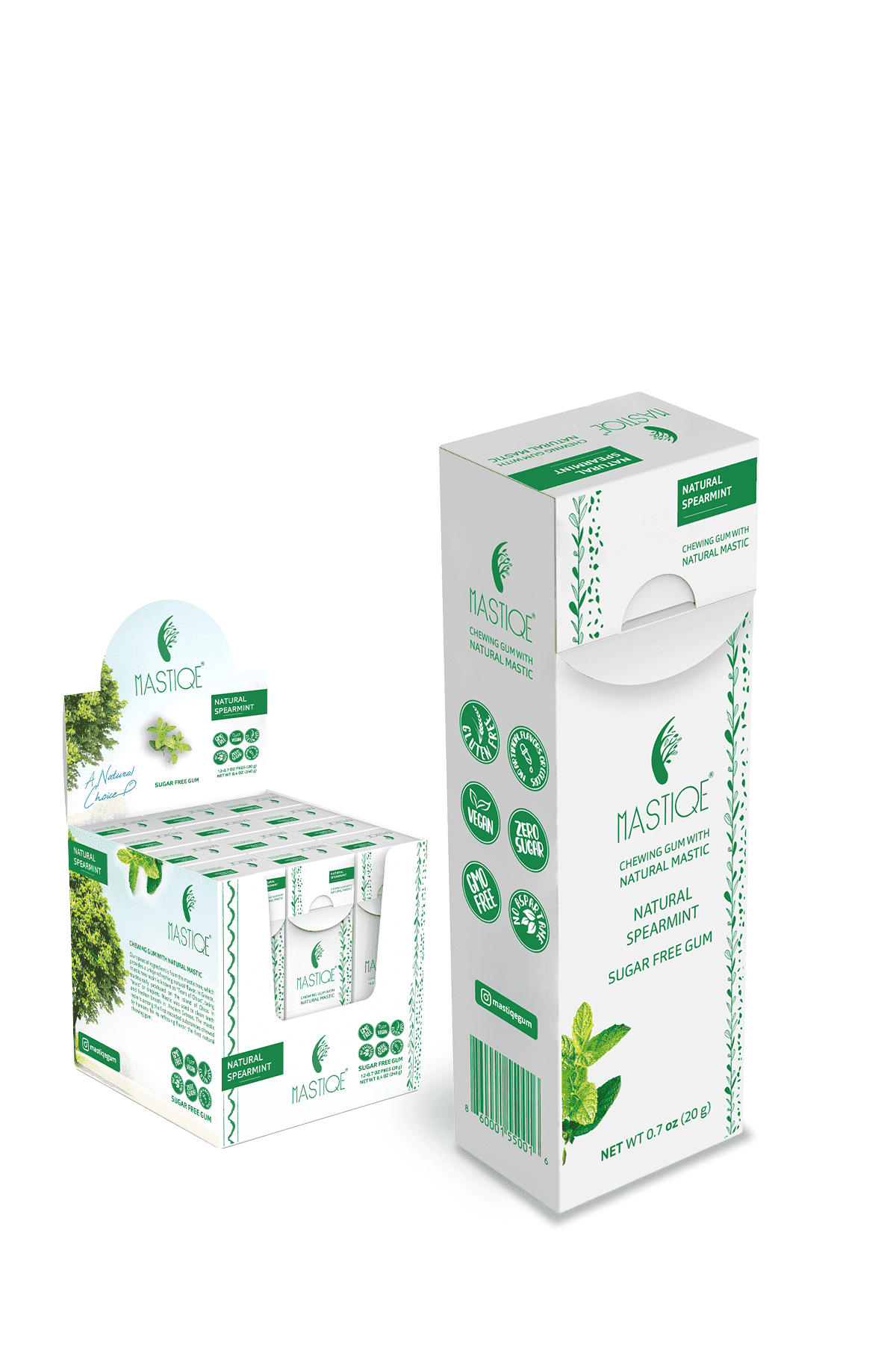Mastiqe Sugar Free Chewing Gum with Natural Mastic -Spearmint (12 Pack)