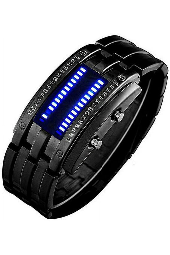 Men's Lava Stainless Steel Lava RED LED Digital Bracelet Watch (Black - Binary Blue LED Watch)