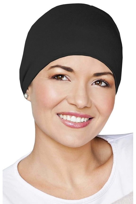 Chemo Sleep Hat for Women, Soft Cotton Hats for Ladies, Chemo Headwear Turbans Cap Beanie Cancer Head Coverings with Double Layer (Black)