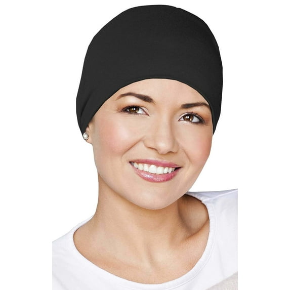 MASUMI Chemo Sleep Hat for Women, Soft Cotton Hats for Ladies, Chemo Headwear Turbans Cap Beanie Cancer Head Coverings with Double Layer (Black)