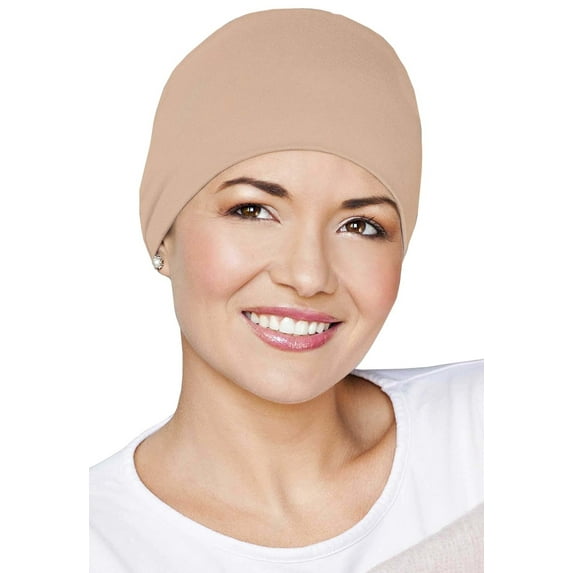 MASUMI Chemo Sleep Hat for Women, Soft Cotton Hats for Ladies, Chemo Headwear Turbans Cap Beanie Cancer Head Coverings with Double Layer (Champagne)