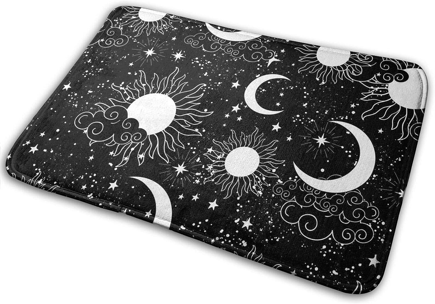 Mat for Bathroom Black and White Sun Moon Stars Mystical Rugs Shower