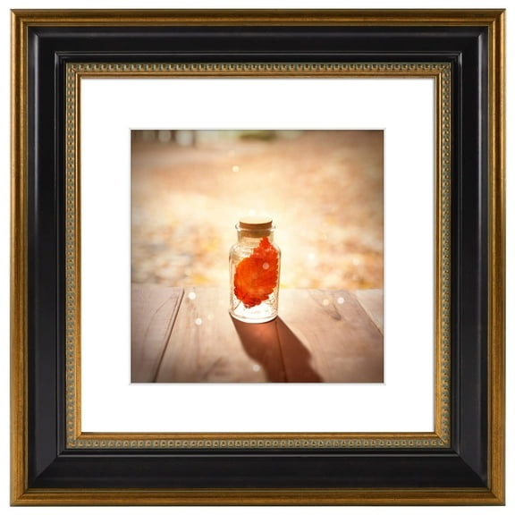 Mat Board Center 11x11 Vintage Picture Frame Matted to 8x8 Photos, Black/Ornate Gold Finish