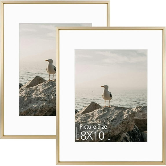Mat Board Center, 11x14 Aluminum Gold Picture Frame - Displays 8x10 With Mat and 11x14 Without - Horizontal and Vertical Wall Mounting Metal Photo Frame (Gold, 2-Pack)