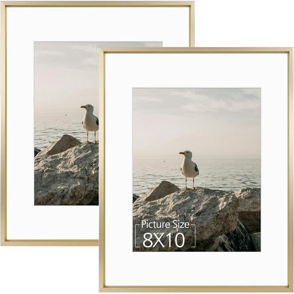 Mat Board Center, 11x14 Aluminum Gold Picture Frame - Displays 8x10 With Mat and 11x14 Without - Horizontal and Vertical Wall Mounting Metal Photo Frame (Gold, 2-Pack)