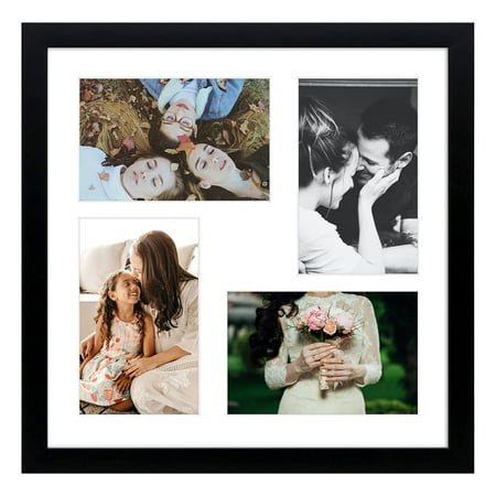 Mat Board Center 12x12 Black Collage Picture Frame Displays 4-Opening 4x6 Photos