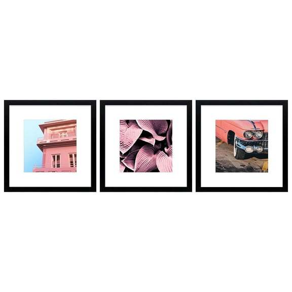 Mat Board Center 12x12 Black Wood Picture Frames Matted to 8x8, Pack of 3